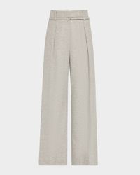 Cashmere-Wool Flannel Wide Sartorial Pants With Belt
