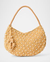 Pia Small Beaded Woven Straw Hobo Bag
