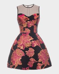 Kerra Metallic Jacquard Fit-&-Flare Mini Dress