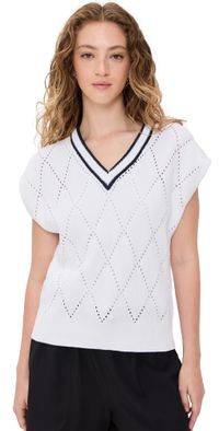 Varley Beaton Diamond Knit Pullover white/blue nights XS