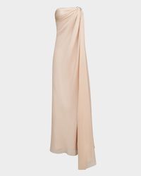 Oyster Draped Strapless Chiffon Gown