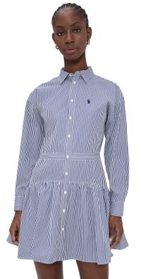 Polo Ralph Lauren Collared Long Sleeve Shirt Dress White/Fall Royal 8