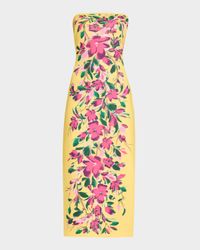 Strapless Floral-Print Bodycon Midi Dress