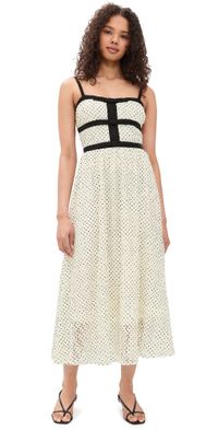 Moon River Sleeveless Polka Dot Print Midi Dress Off White Multi M