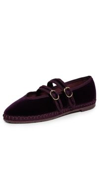 Flabelus Claire Velvet Mary Jane Flats Aubergine 38