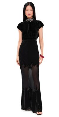 SALONI Fabienne Long Dress Onyx Brushstroke 0