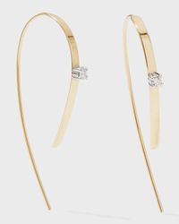 14K Gold Small Flat Forward Facing Hooked On Hoop Earrings with Diamonds