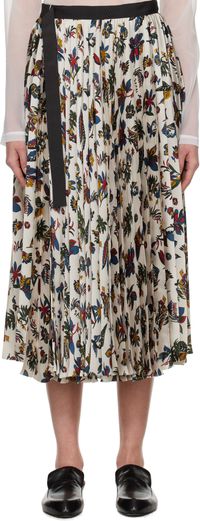sacai Jupe midi beige à motif tropical