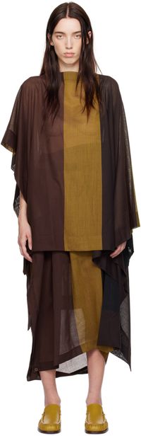 ISSEY MIYAKE Brown Enclothe Plaid Cardigan Blouse