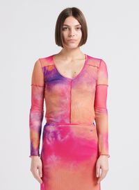 Please - Top col rond imprimé en mesh - Taille L - Orange