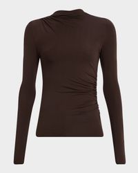Joelle Shirred Asymmetrical Mock-Neck Top