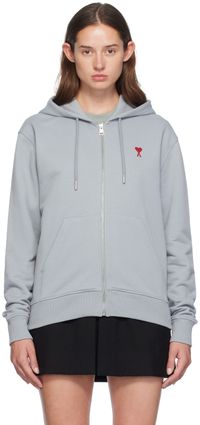 AMI Paris Pull à capuche bleu à logo Ami de cœur