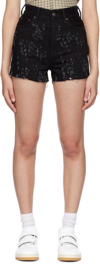 Acne Studios Short noir en denim à effet usé