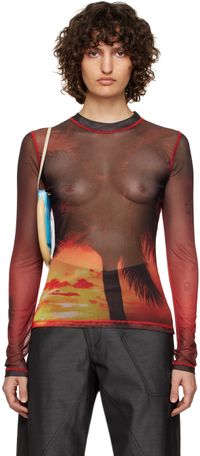 JW Anderson Black & Red Sunset Palm Long Sleeve T-Shirt