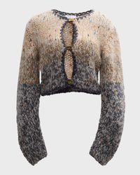 Chunky Marled Hand-Knit Cropped Cardigan