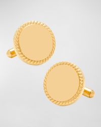 14K Gold-Plated Rope Border Round Engravable Cufflinks