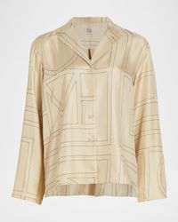 Monogram-Embroidered Silk Pajama Top