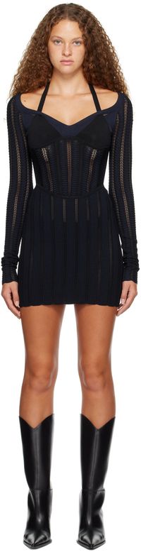 Dion Lee Black & Navy Snakeskin Column Minidress