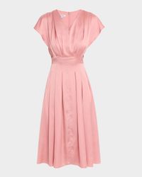 Fit-&-Flare Charmeuse Tuck-Waist Midi Dress