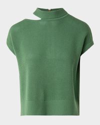 Slash Cutout Short-Sleeve Cool Wool Mesh Knit Sweater