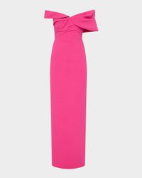 Melody Draped Off-The-Shoulder Column Gown