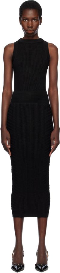 Balmain Robe midi noire en tricot à dos ouvert