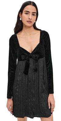 Another Girl Velvet Bow Detail Fabric Mix Mini Dress Black XS