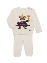 Baby Boy's Holiday Bear Sweater & Joggers Knit Set - Cream - Size 9 Months