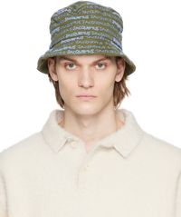 JACQUEMUS Khaki & Blue Le Raphia 'Le Bob Bordado' Bucket Hat