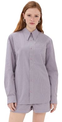 Tibi Garment Dyed Seersucker Classic Shirt Mauve Multi XL