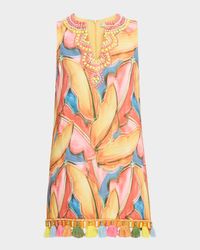Beaded Tassel-Trim Sleeveless Mini Dress