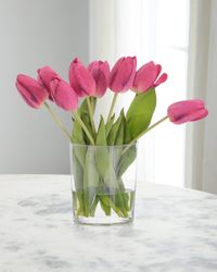 Real Touch Mystic Tulips 14" Faux Floral Arrangement in Glass Vase