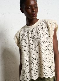 Mes Demoiselles - Top sans manches à broderies ajourées - Taille 2 - Beige