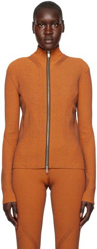 Dion Lee Orange Angled Rib Zip-Up Sweater