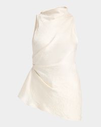 Asymmetric Ruched Smashed Satin Top