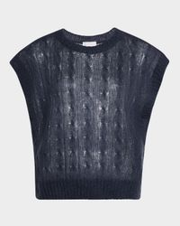 Mohair Cozy Cable-Knit Cap-Sleeve Sweater