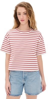 Madewell Everyday Boxy Crop Tee in Stripe Lighthouse XXL