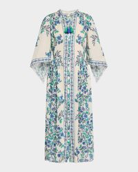 Tie-Sleeve Button-Front Midi Dress