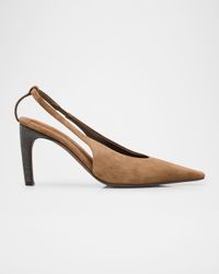 Suede Monili-Heel Slingback Pumps
