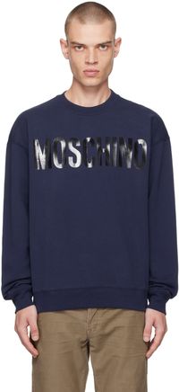 Moschino Pull molletonné bleu marine à logo contrecollé