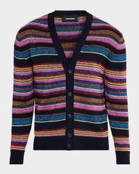 Men's Metallic Striped V-Neck Cardigan