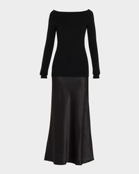 Mixed-Media Off-The-Shoulder Cashmere Monument Midi Dress