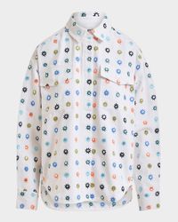 Ihelican Mirror Embroidered Button-Front Shirt