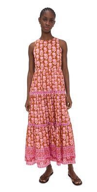 Bell Ingrid Maxi Dress Brown And Pink Flower S