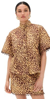 Zimmermann Coco Beaded Fringe Shirt Leopard 0P