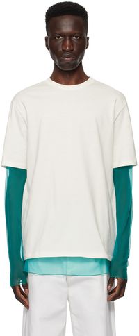 Jil Sander T-shirt à manches longues étagé blanc cassé et bleu