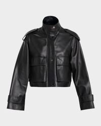 Lena Cropped Leather Moto Jacket