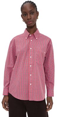 DUNST Oversized Button Down Checked Shirt Red Check M