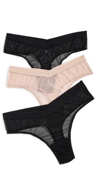 Hanky Panky Mesh High Cut Thong 3 Pack Black/Chai M