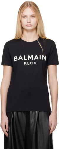 Balmain Black 'Balmain Paris' Print T-shirt